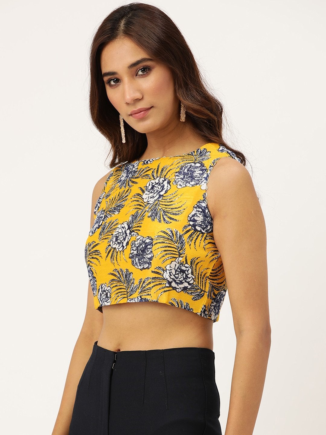 Women's Mustard Floral Crop Top