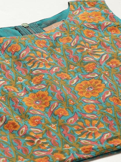 Women's Teal Floral Sleeveless Crop Top