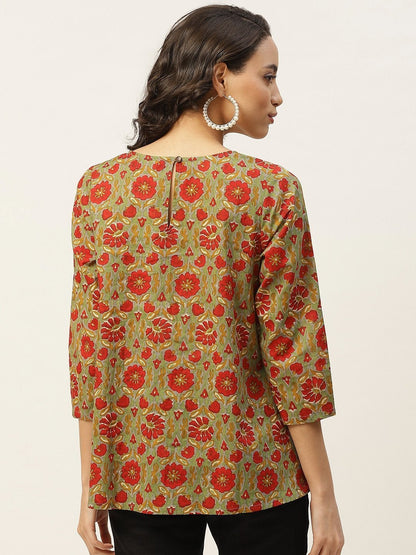 Women's Grey Floral Zari Embroidery A Line Top