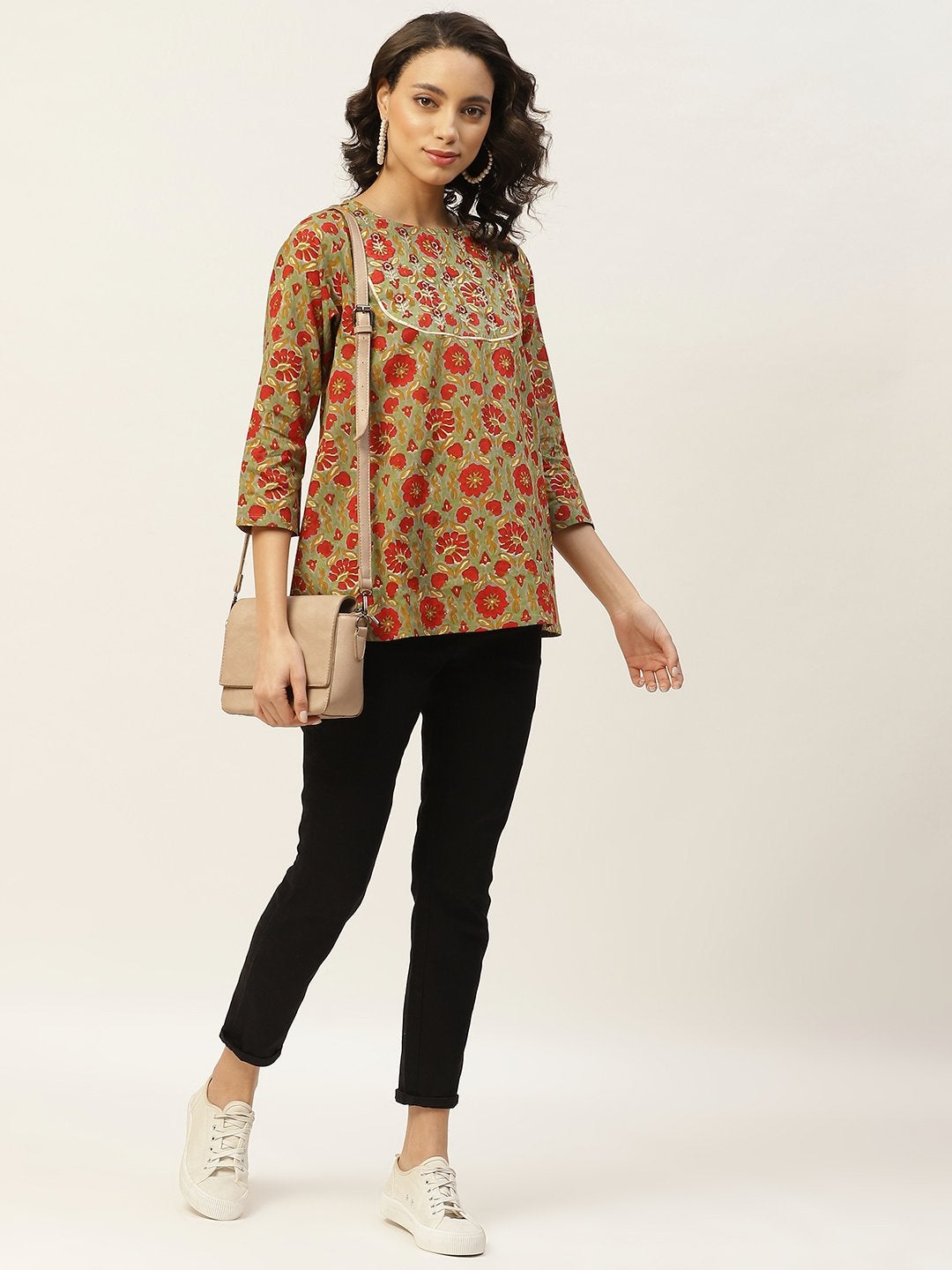 Women's Grey Floral Zari Embroidery A Line Top