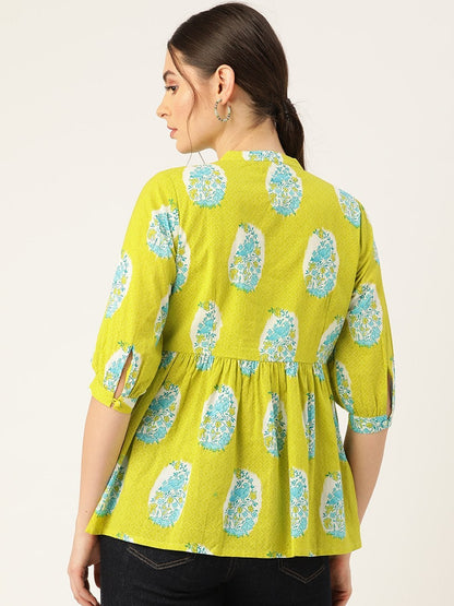 Women's Lime Green Bird Floral Top