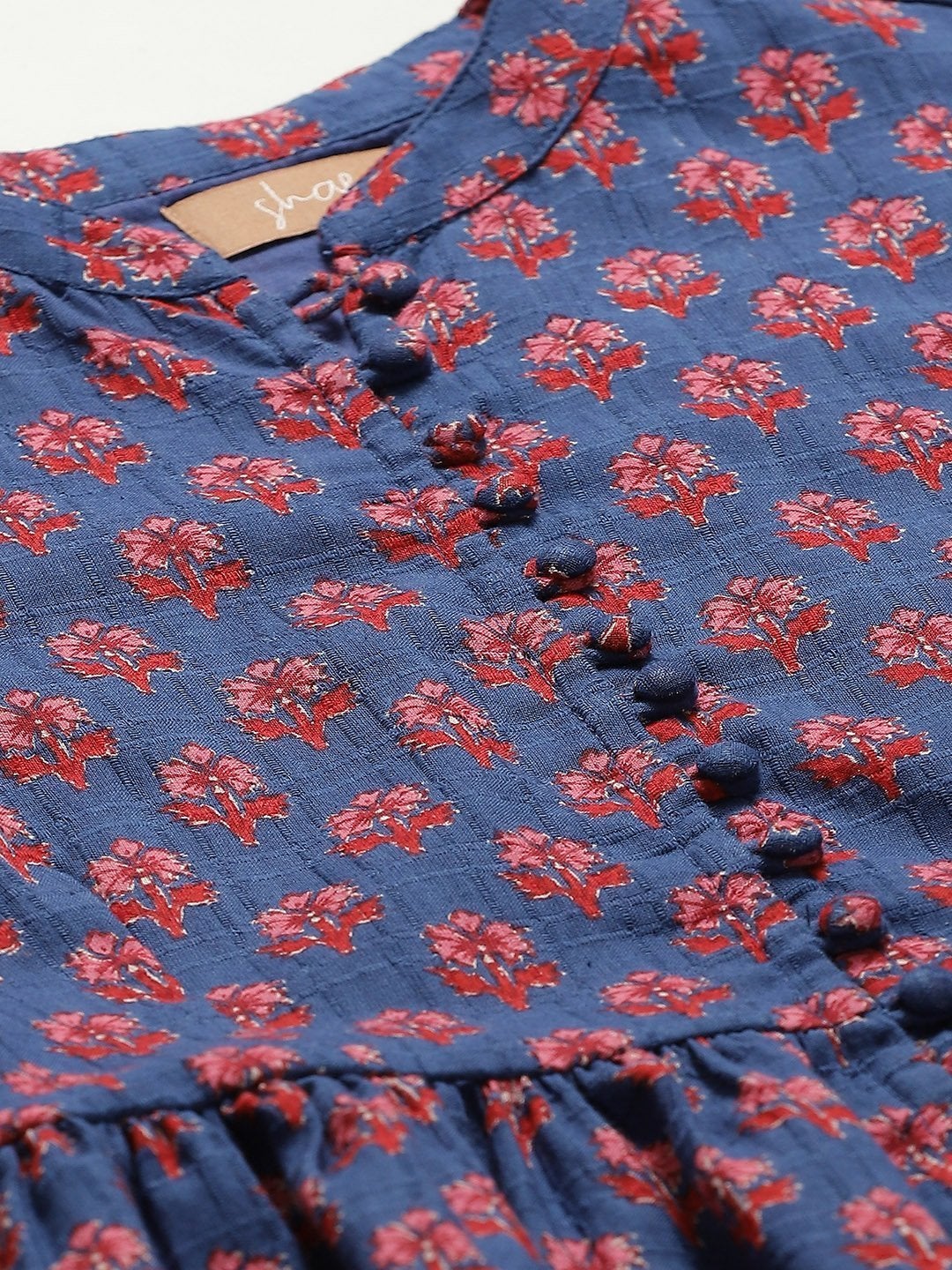 Women's Blue Floral Front Button Top