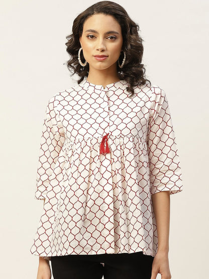Women's Red Geometric Print Top
