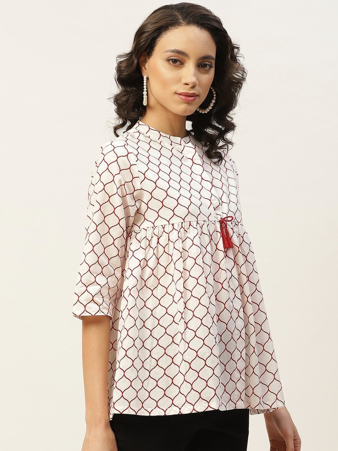 Women's Red Geometric Print Top