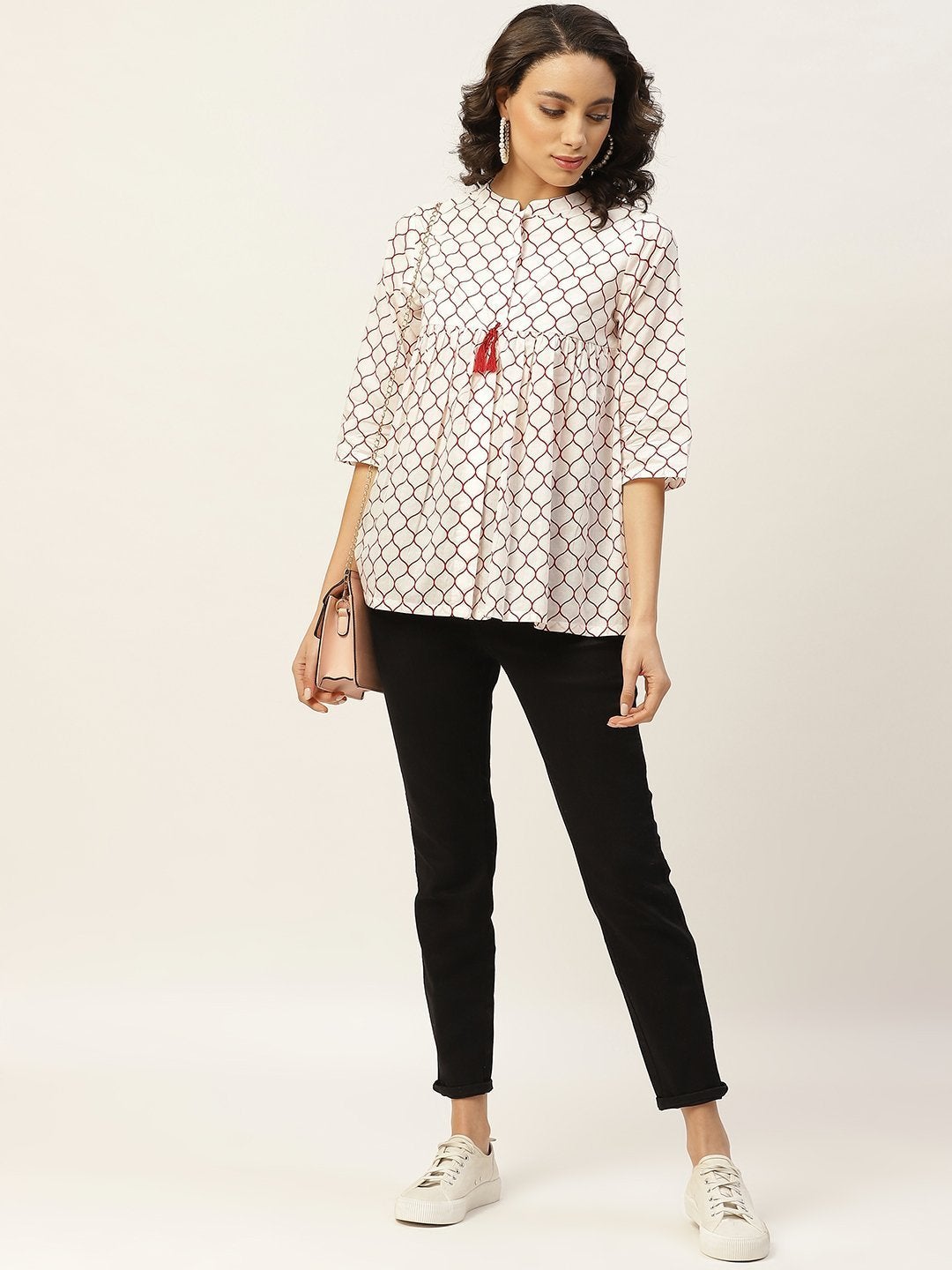 Women's Red Geometric Print Top