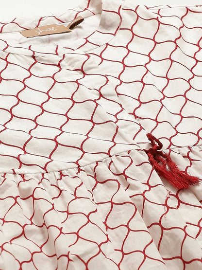 Women's Red Geometric Print Top
