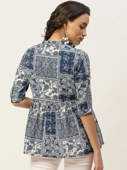 Women's Navy Floral Front Button Top