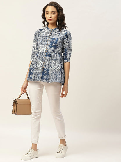 Women's Navy Floral Front Button Top