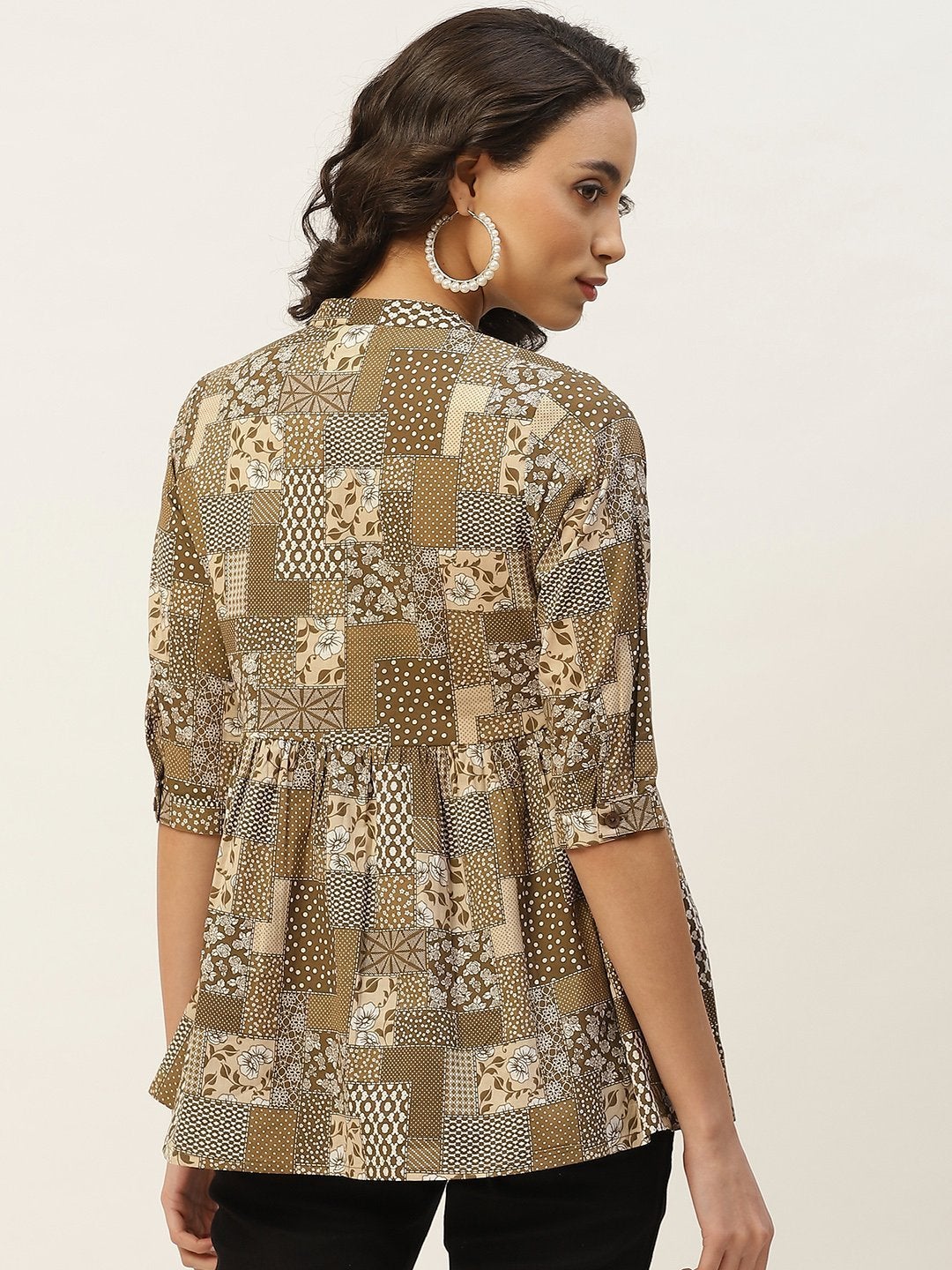 Women's Brown Floral Front Button Top