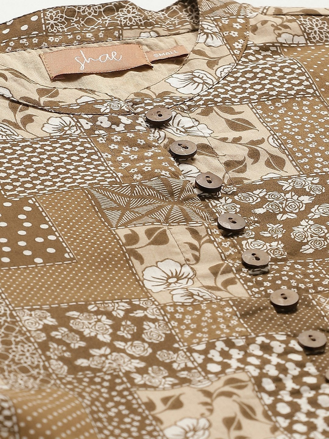 Women's Brown Floral Front Button Top