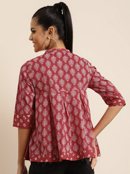 Women's Red Floral Box Plea