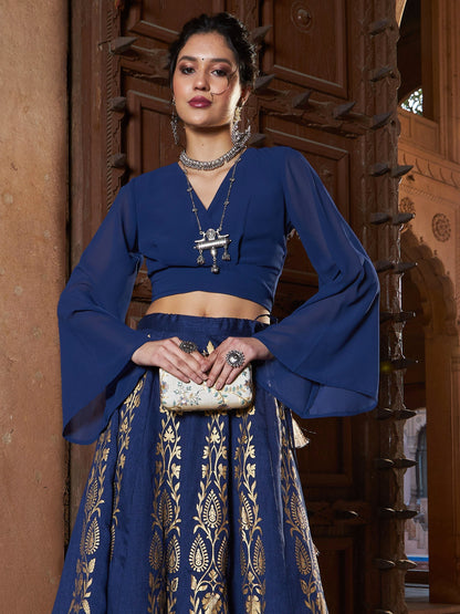 Women's Navy Wrap Tie Knot Crop Top