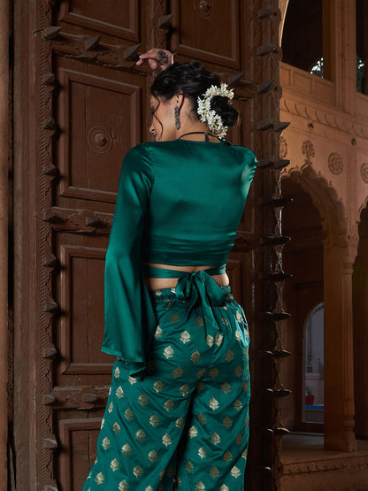 Women's Teal Satin Wrap Crop Top