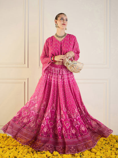 Women's Pink Floral Lehenga Set