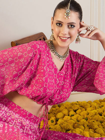 Women's Pink Floral Lehenga Set