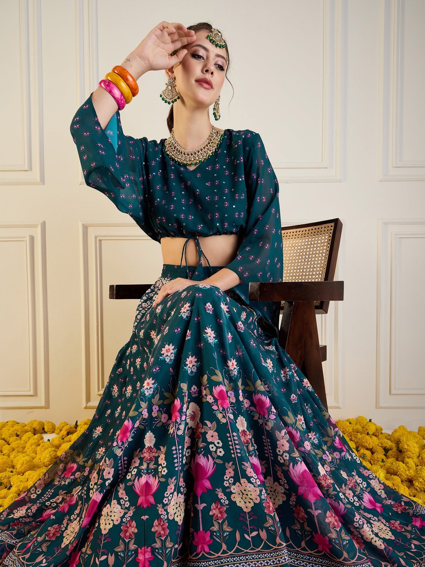 Women's Green Floral Top