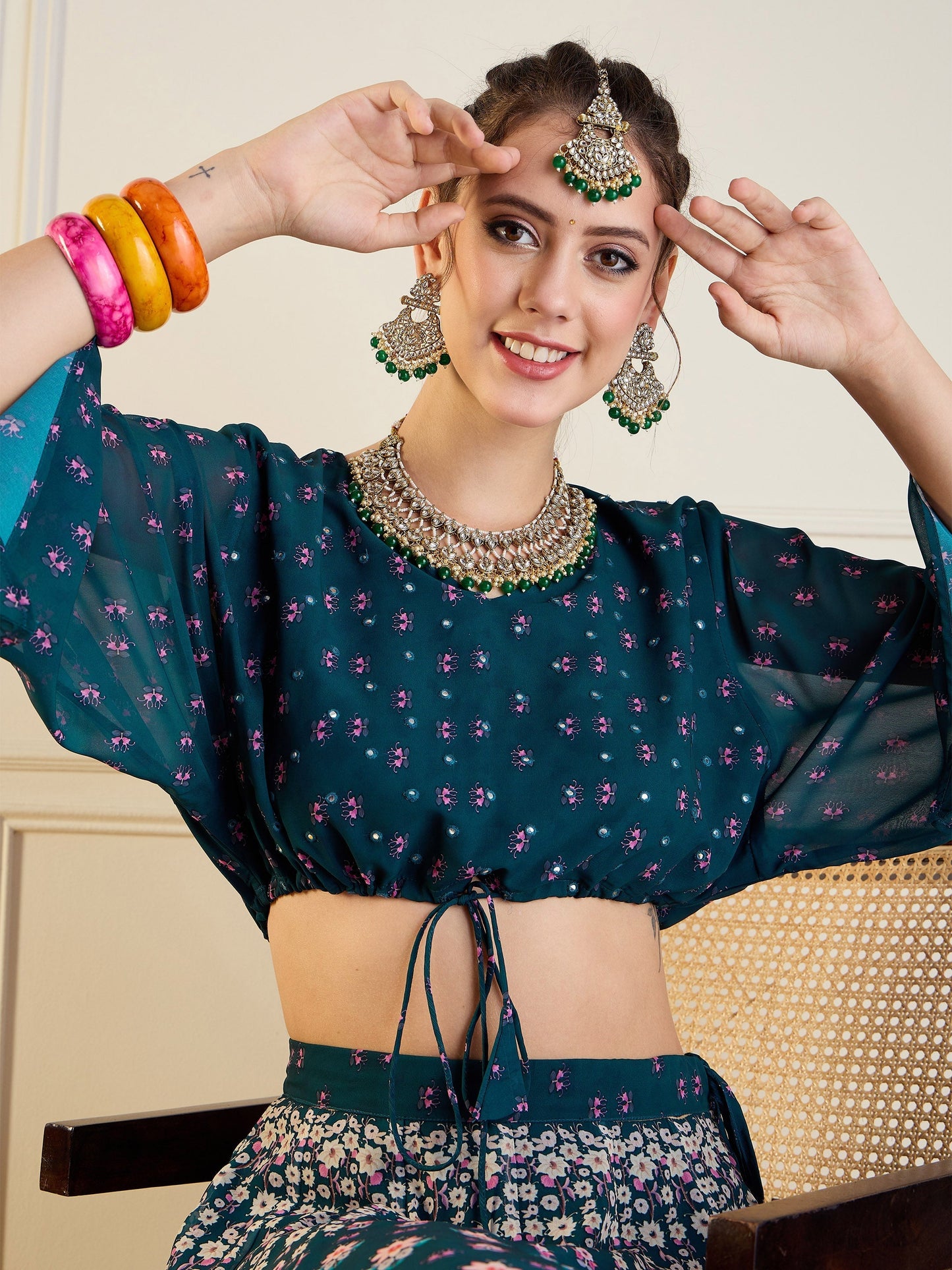 Women's Green Floral Top