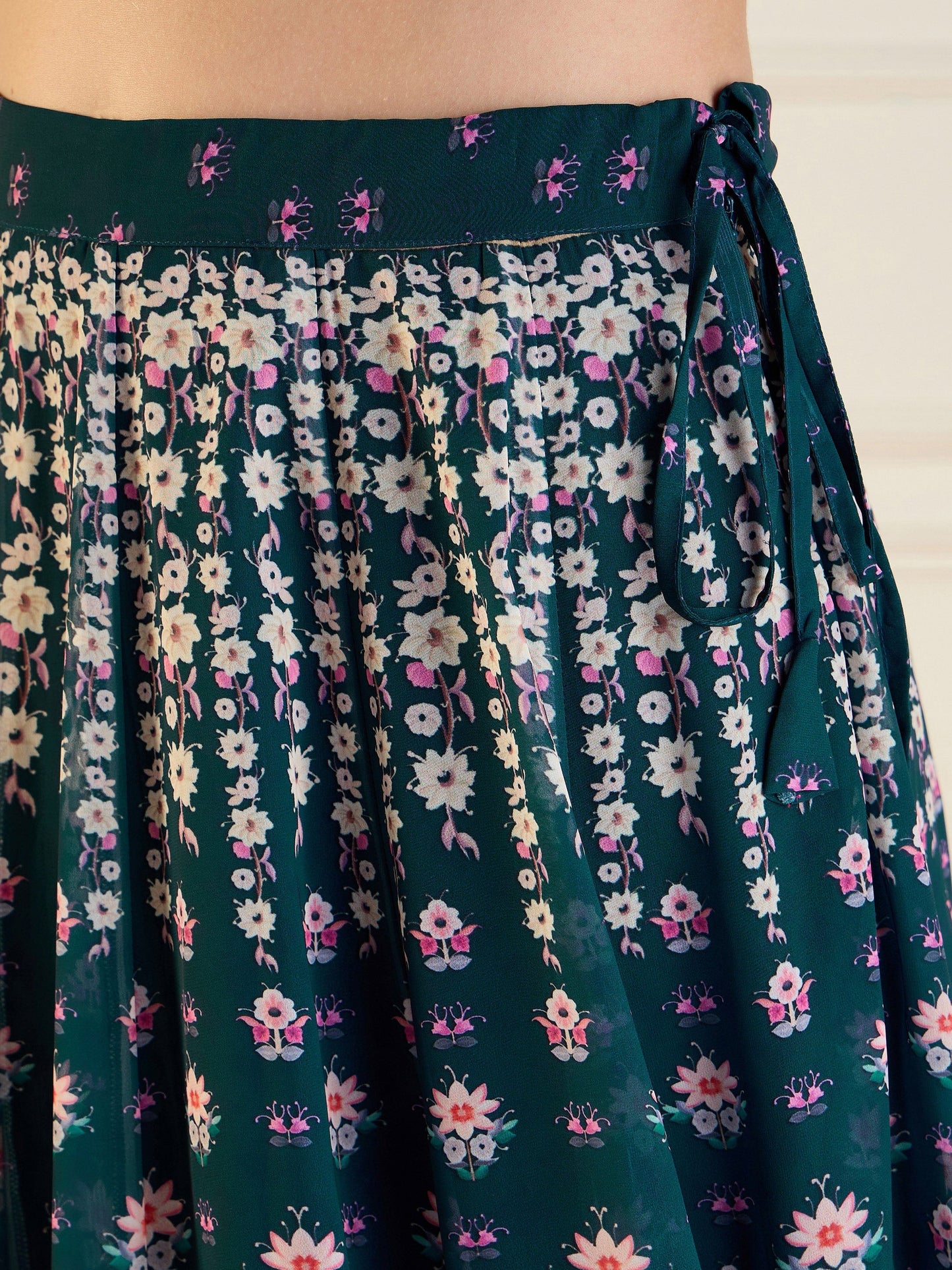 Women's Green Floral Lehenga Set