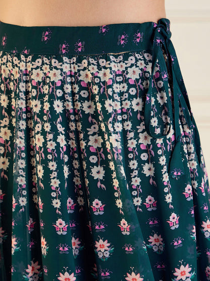 Women's Green Floral Lehenga Set