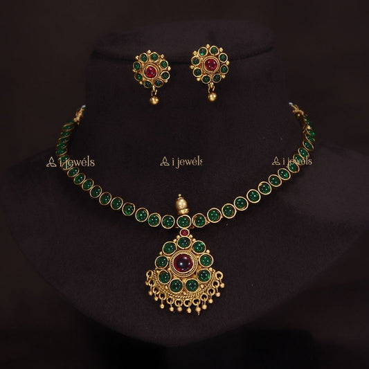 Women's 18K Gold Plated Traditional South Indian Style Necklace