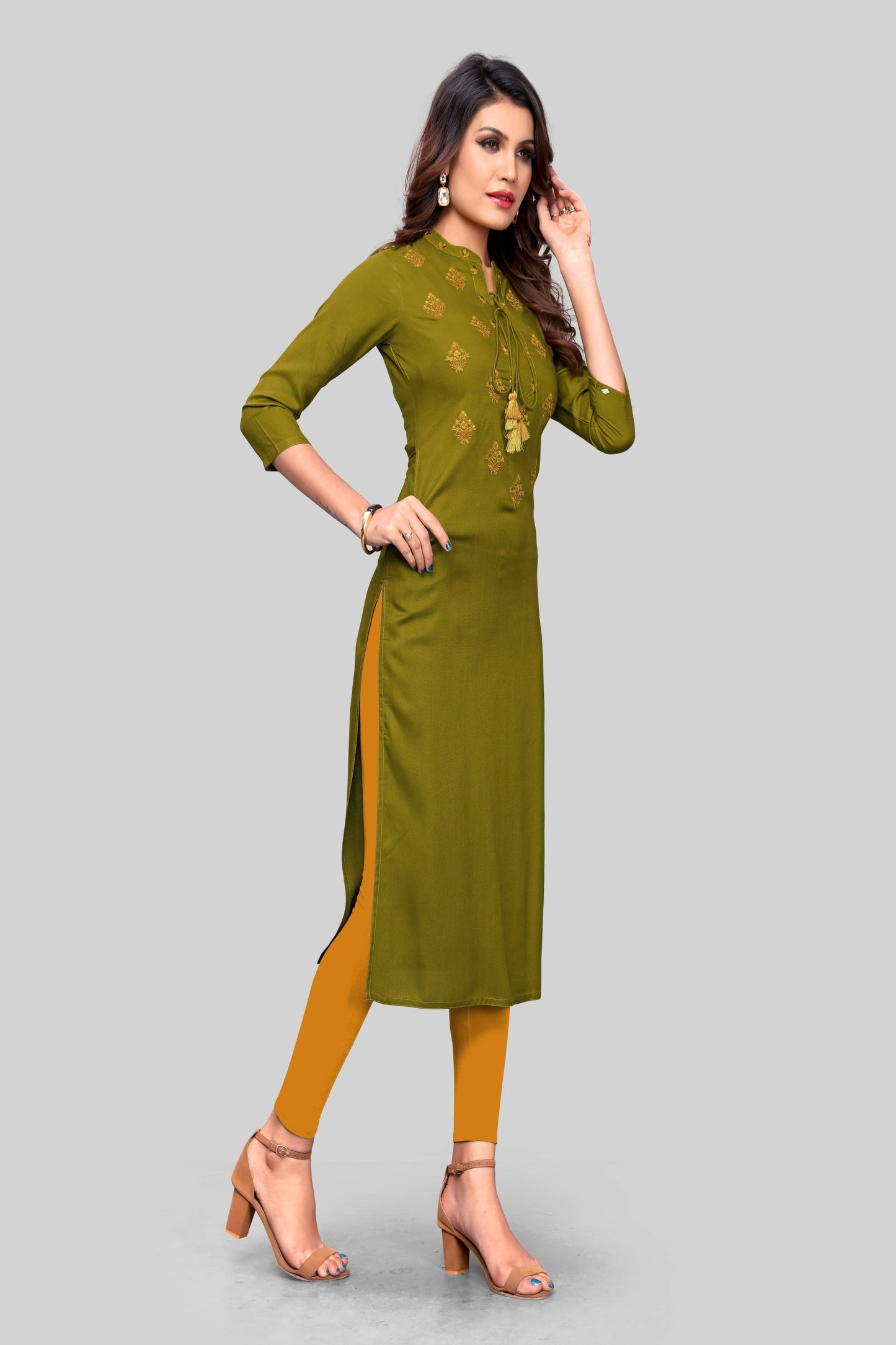 Women's Mehendi Green Straight Kurta By Vbuyz- (