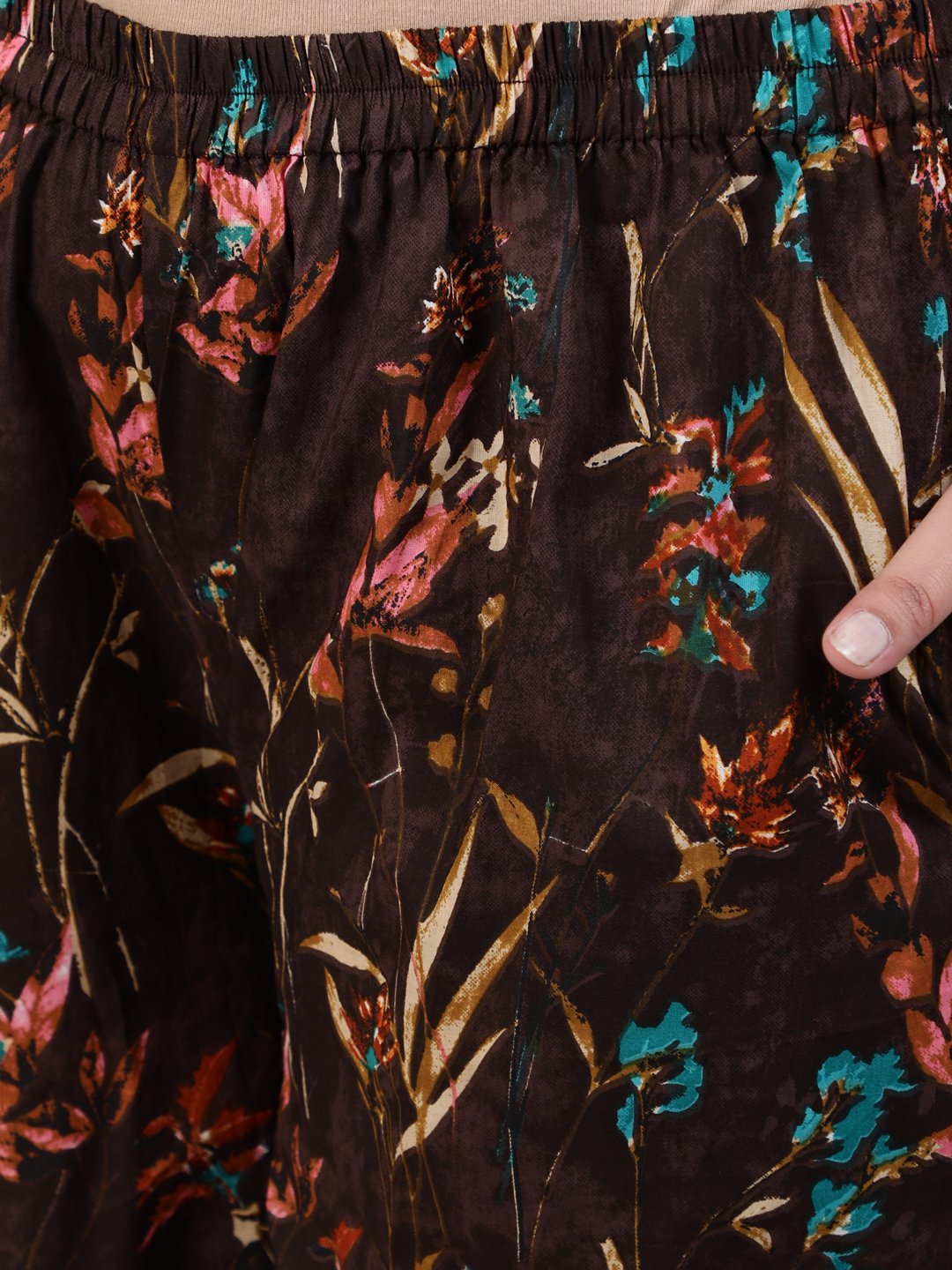 Women's Plus Size Brown Floral Printed Night Suit With Half Sleeves