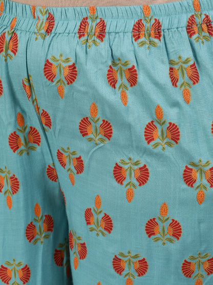 Women's Plus Size Blue Printed Night Suit With Half Sleeves