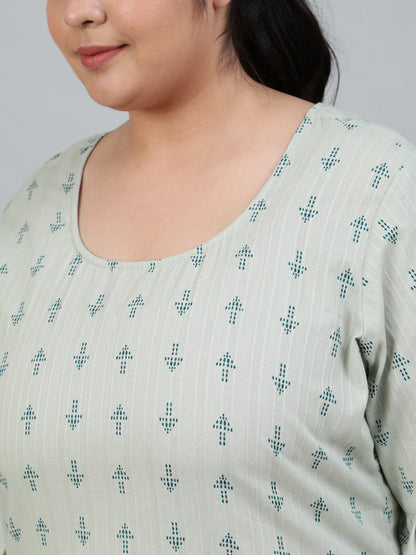 Women's Plus Size Green Printed Night Suit With Half Sleeves