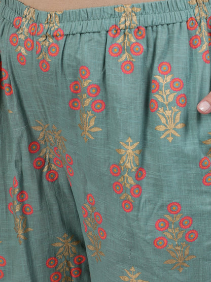 Women's Plus Size Green Printed Night Suit With Half Sleeves