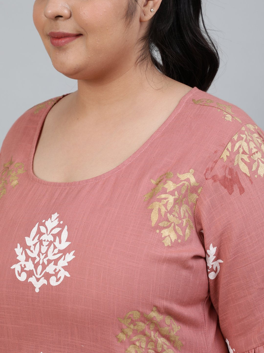 Women's Plus Size Pink Printed Night Suit With Half Sleeves