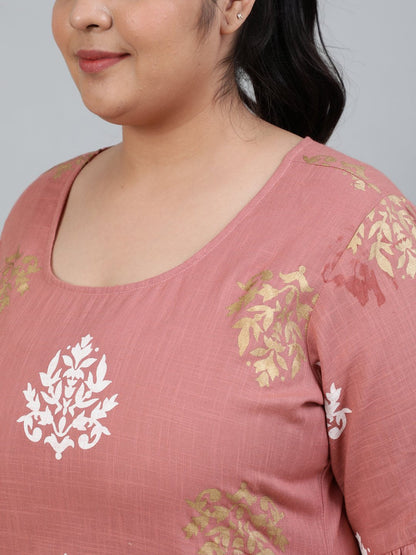Women's Plus Size Pink Printed Night Suit With Half Sleeves