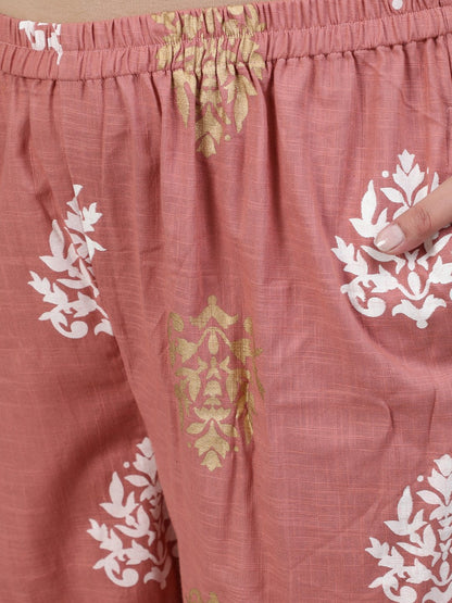 Women's Plus Size Pink Printed Night Suit With Half Sleeves