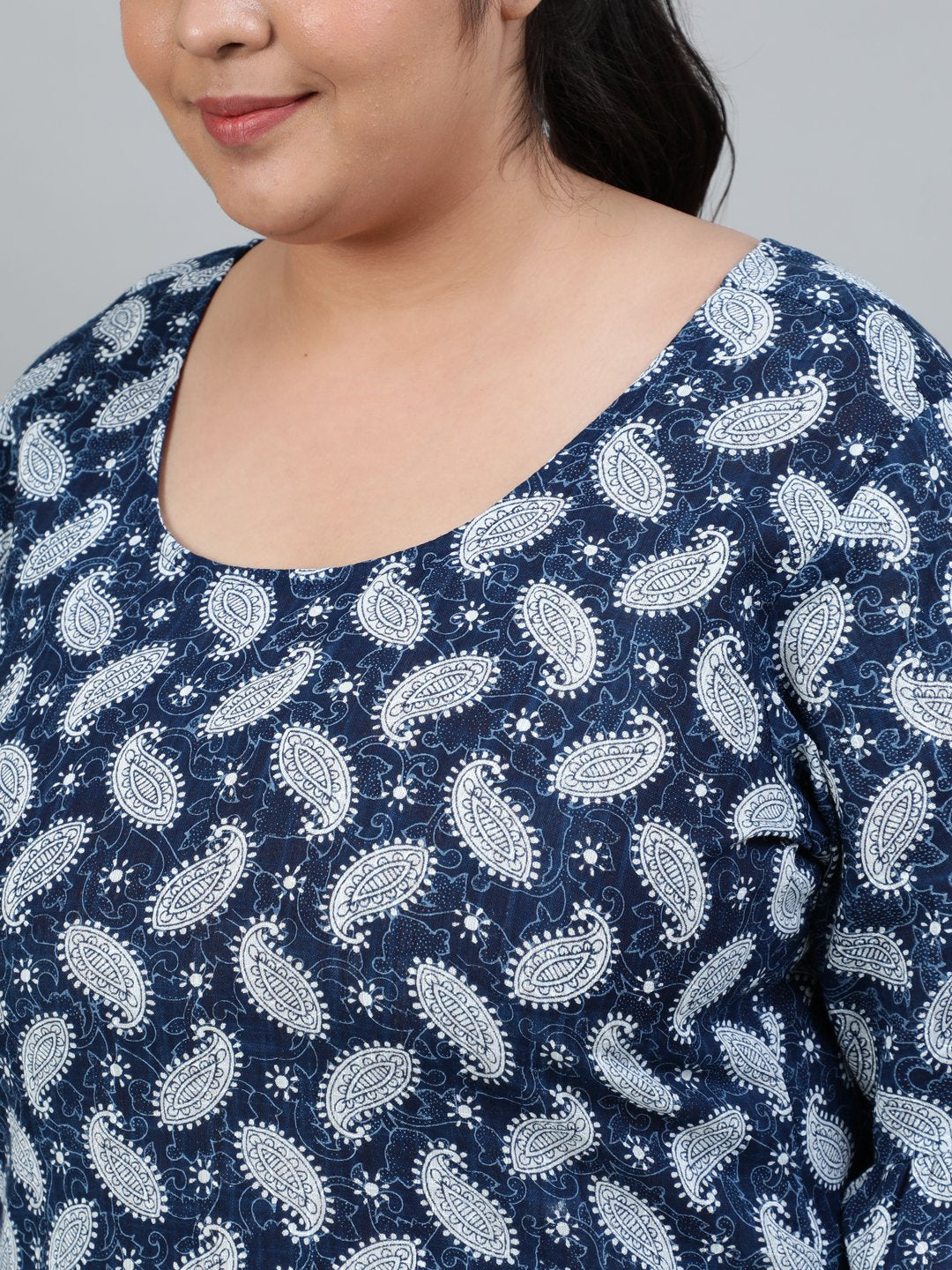 Women's Plus Size Blue Printed Night Suit With Half Sleeves