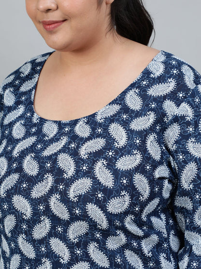 Women's Plus Size Blue Printed Night Suit With Half Sleeves