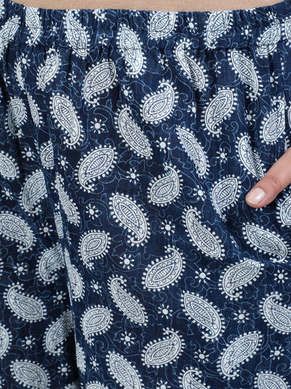 Women's Plus Size Blue Printed Night Suit With Half Sleeves