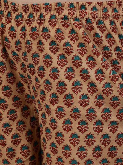 Women's Plus Size Brown Printed Straight Kurta With Palazo & Dupatta