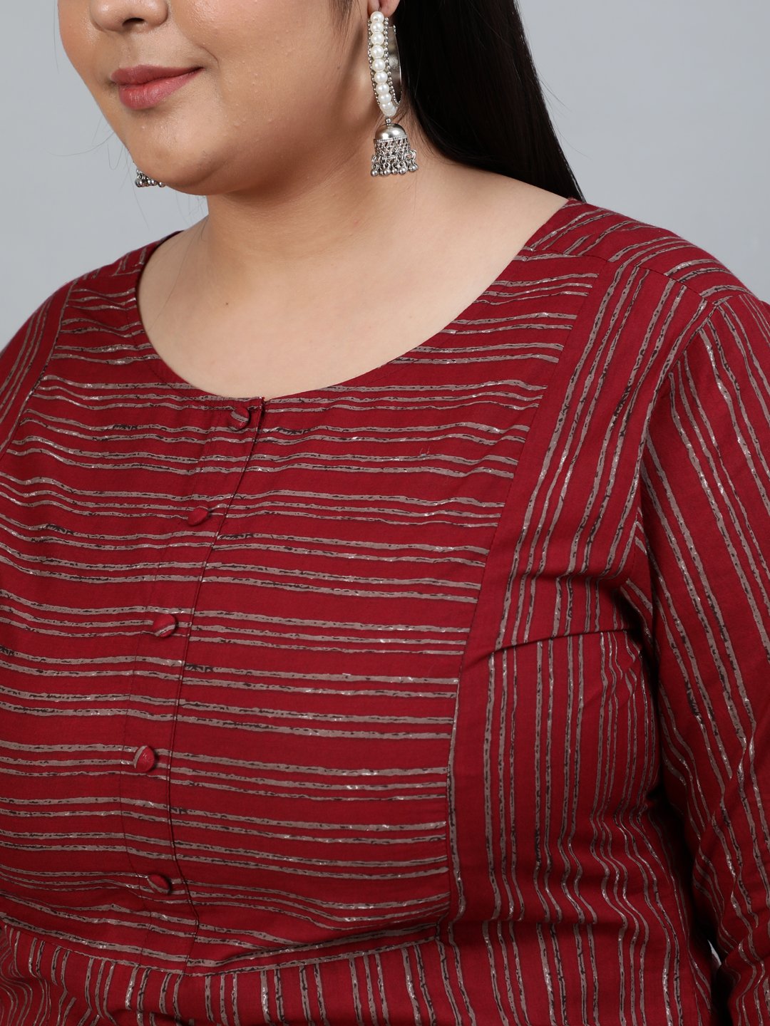 Women's Plus Size Maroon Printed Straight Kurta With Palazo & Dupatta