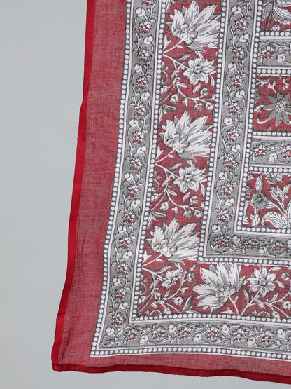 Women's Plus Size Red Printed Straight Kurta With Palazo & Dupatta