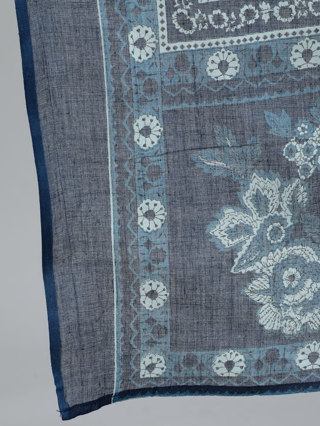 Women's Blue Printed Straight Kurta With Plazzo & Dupatta