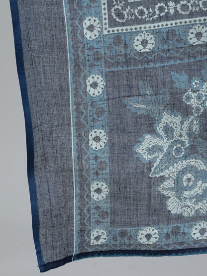 Women's Blue Printed Straight Kurta With Plazzo & Dupatta