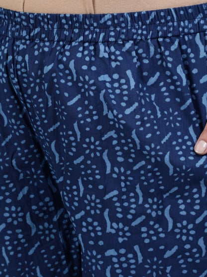 Women's Plus Size Blue Printed Straight Kurta With Palazo & Dupatta