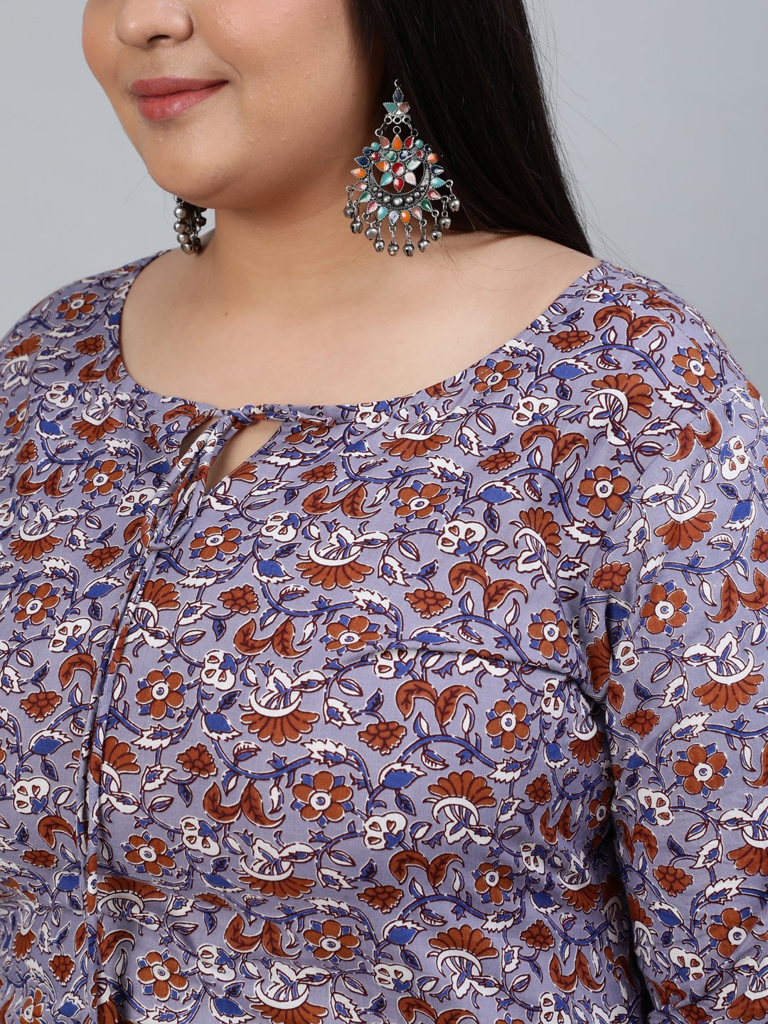 Women's Plus Size Grey Printed Straight Kurta With Palazo & Dupatta