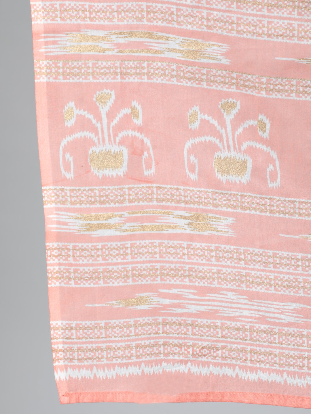 Women's Plus Size Peach & Gold Printed Straight Kurta With Palazo & Dupatta