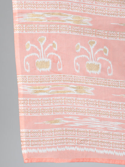 Women's Plus Size Peach & Gold Printed Straight Kurta With Palazo & Dupatta
