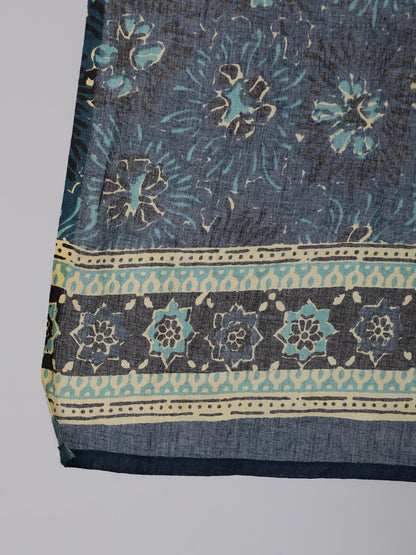 Women's Plus Size Blue floral Printed Kurta And Palazzo With Dupatta