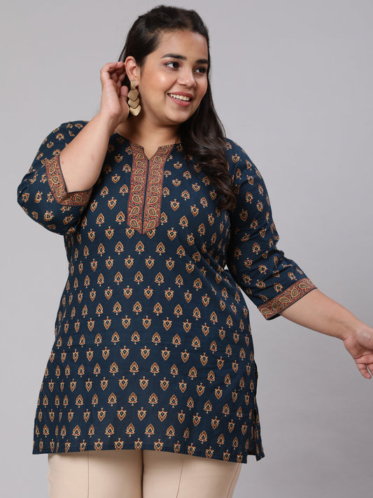Women's Plus Size Navy Blue Tunic With Three Quarter Sleeves