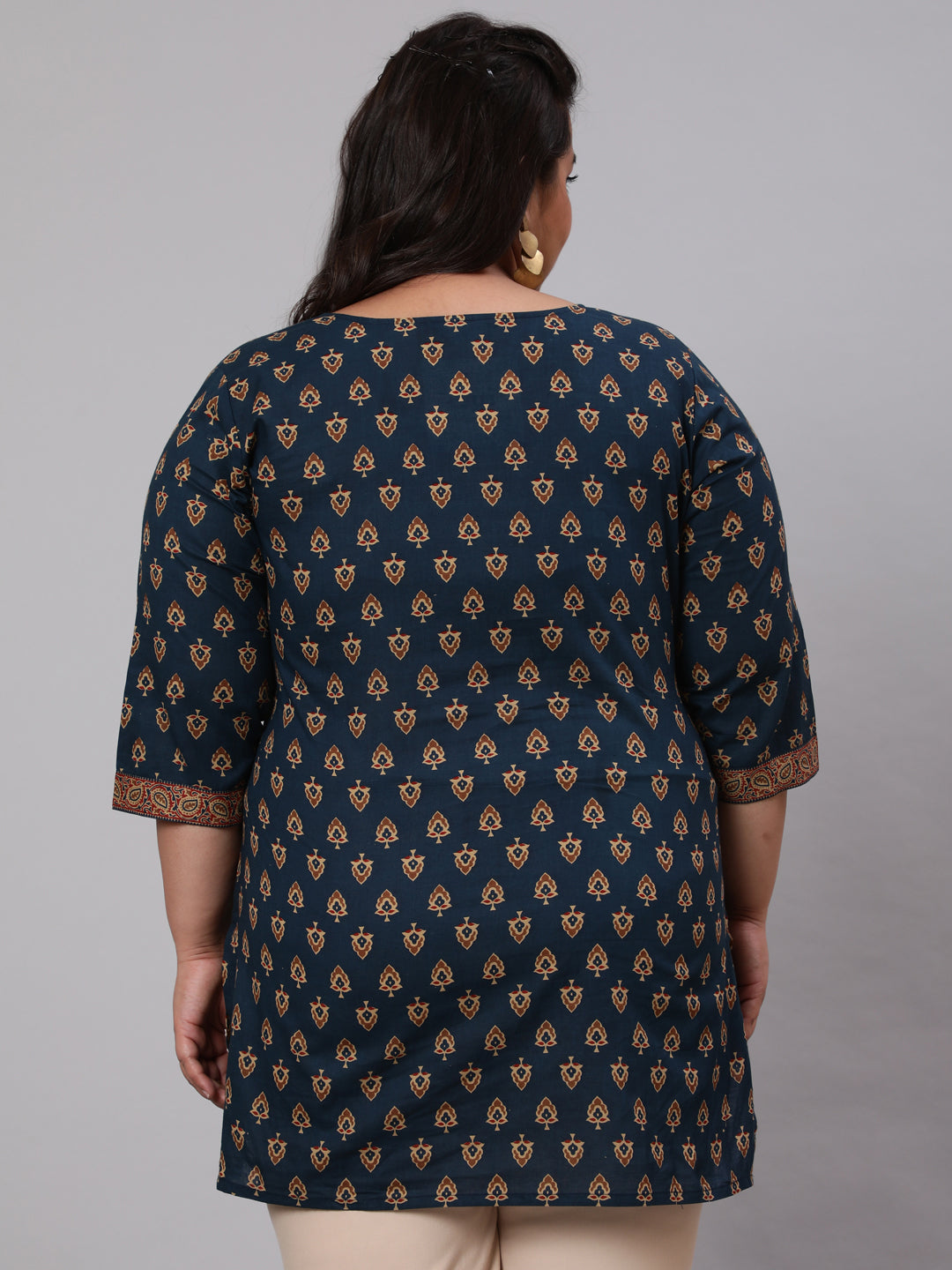 Women's Plus Size Navy Blue Tunic With Three Quarter Sleeves
