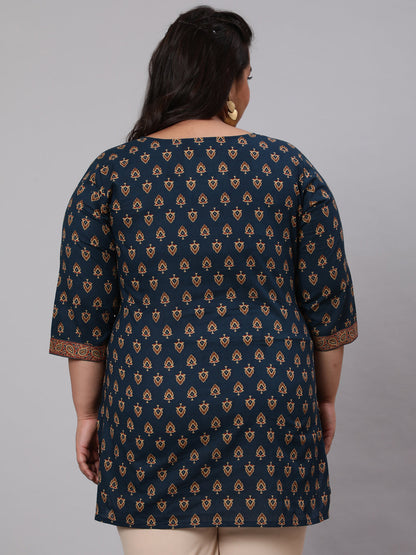 Women's Plus Size Navy Blue Tunic With Three Quarter Sleeves