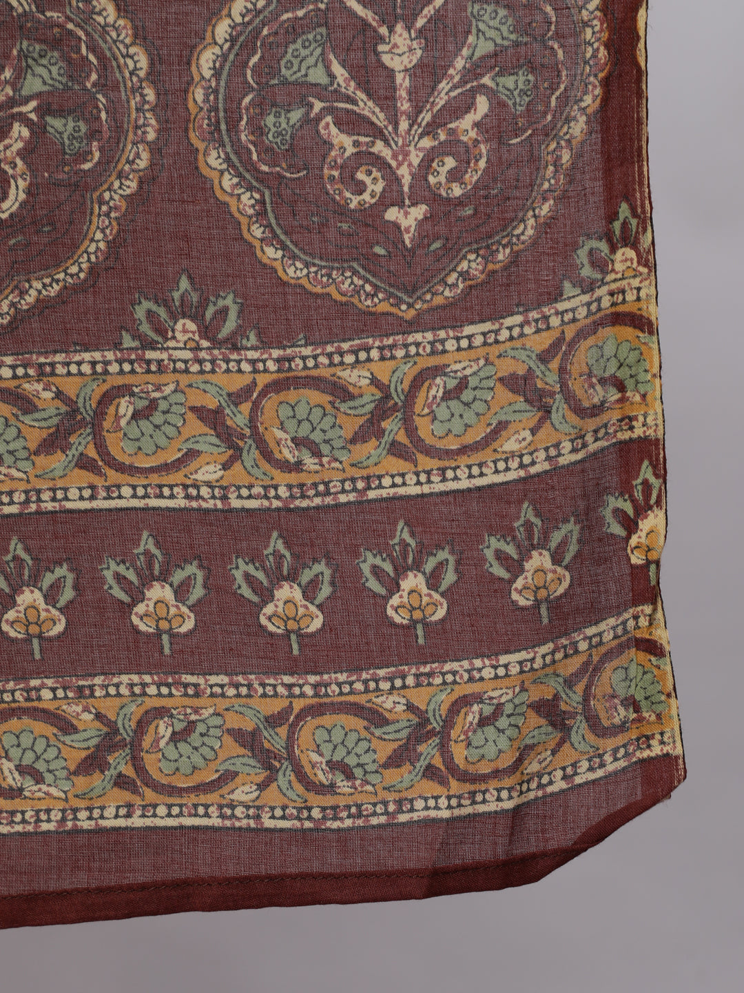 Women's Plus Size Women's Brown Printed Cotton Kurta with Trousers & Dupatta