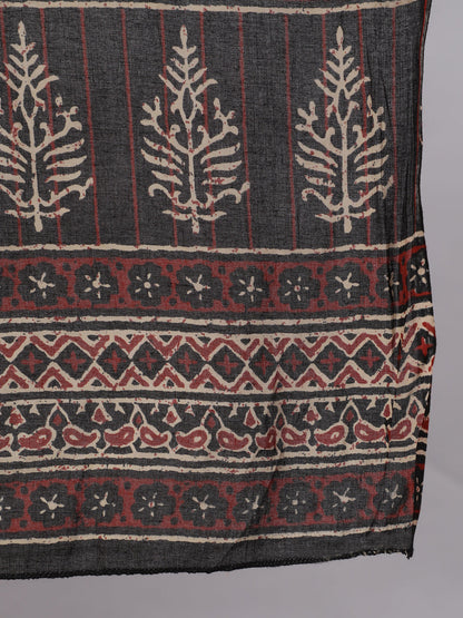 Women's Plus Size Black Printed Straight Kurta With Plazo & Dupatta